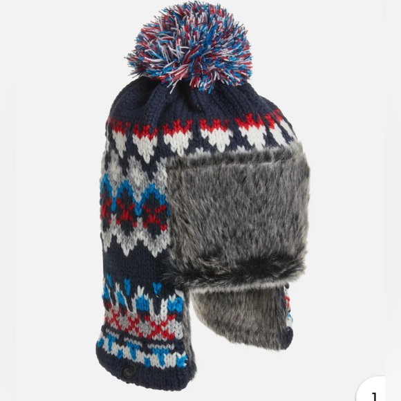 BP Nordstrom Fair Isle Faux Fur Trapper Knit Hat In Blue Multi Color, O/S.   NWT - Picture 1 of 6